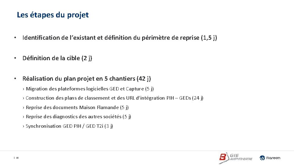 Les étapes du projet • Identification de l’existant et définition du périmètre de reprise