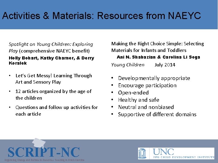 Activities & Materials: Resources from NAEYC Spotlight on Young Children: Exploring Play (comprehensive NAEYC