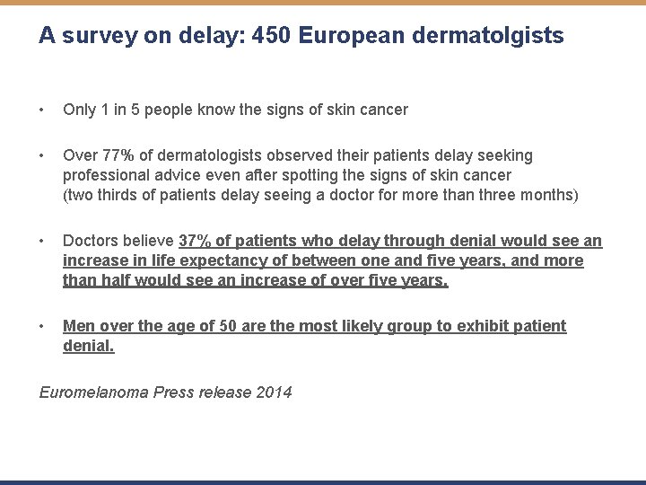 A survey on delay: 450 European dermatolgists • Only 1 in 5 people know