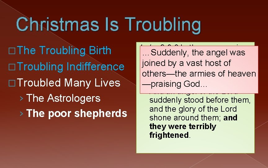 Christmas Is Troubling � The Troubling Birth � Troubling Indifference � Troubled Many Lives