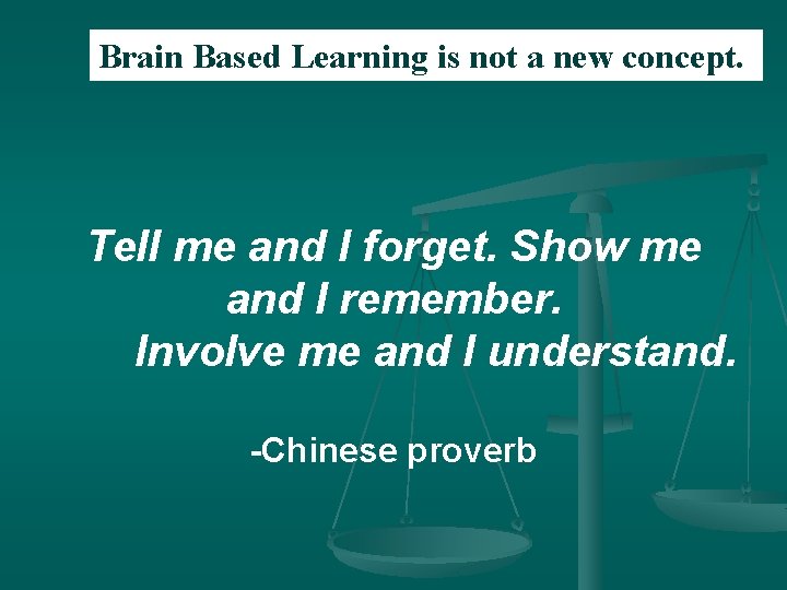 Brain Based Learning is not a new concept. . Tell me and I forget.