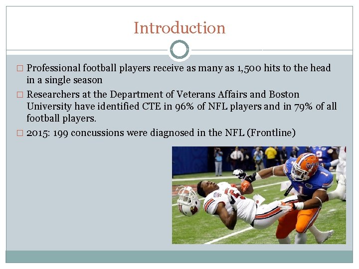 Introduction � Professional football players receive as many as 1, 500 hits to the