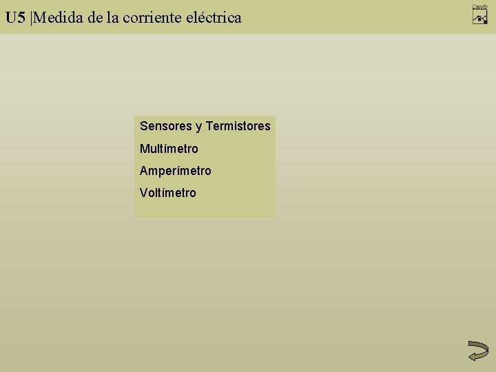 U 5 |Medida de la corriente eléctrica Sensores y Termistores Multímetro Amperímetro Voltímetro 