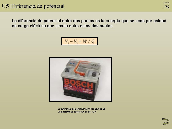 U 5 |Diferencia de potencial La diferencia de potencial entre dos puntos es la