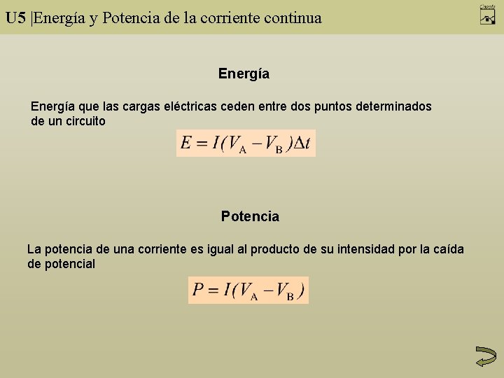 U 5 |Energía y Potencia de la corriente continua Energía que las cargas eléctricas
