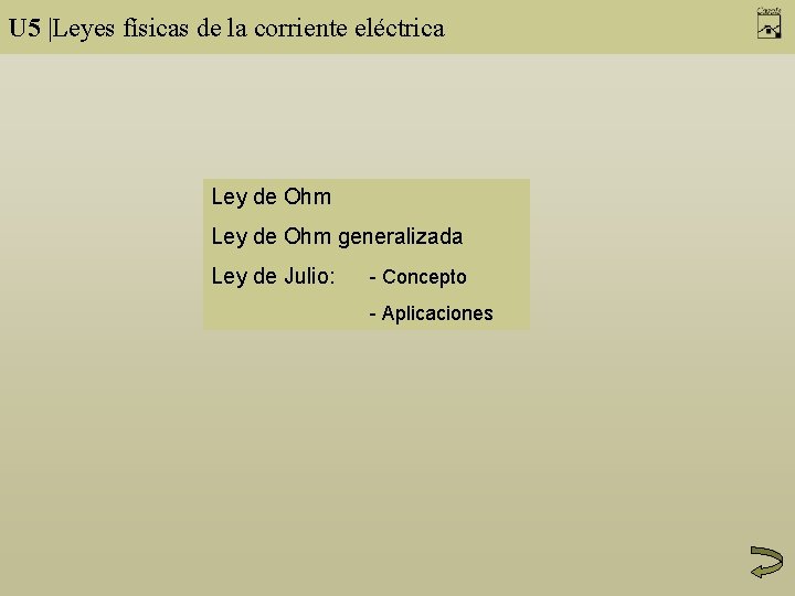 U 5 |Leyes físicas de la corriente eléctrica Ley de Ohm generalizada Ley de
