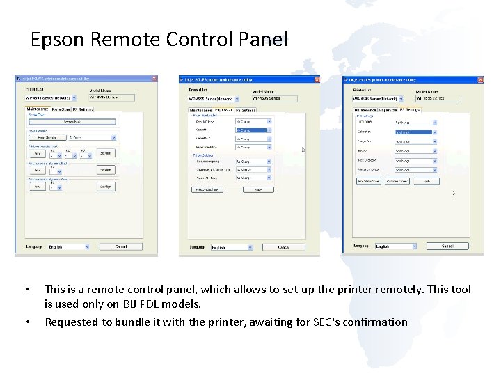 Epson Remote Control Panel • • This is a remote control panel, which allows