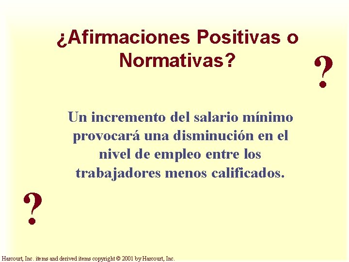 ¿Afirmaciones Positivas o Normativas? Un incremento del salario mínimo provocará una disminución en el