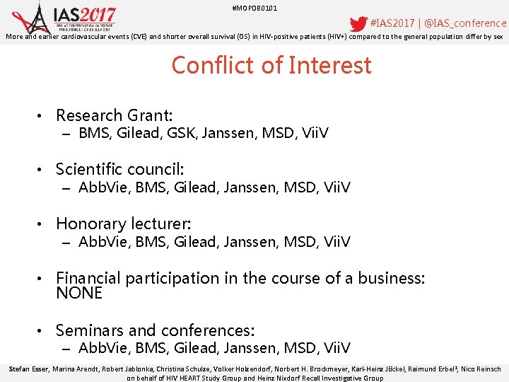 #MOPDB 0101 #IAS 2017 | @IAS_conference More and earlier cardiovascular events (CVE) and shorter