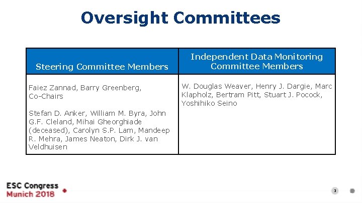 Oversight Committees Steering Committee Members Faiez Zannad, Barry Greenberg, Co-Chairs Independent Data Monitoring Committee