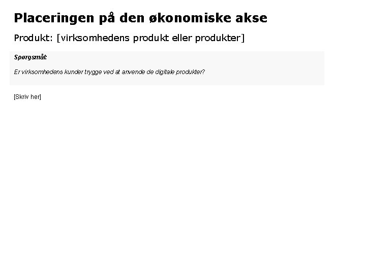 Placeringen på den økonomiske akse Produkt: [virksomhedens produkt eller produkter] Spørgsmål: Er virksomhedens kunder