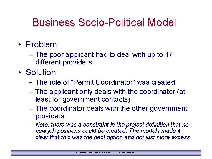 Business Socio-Political Model • Problem: – The poor applicant had to deal with up