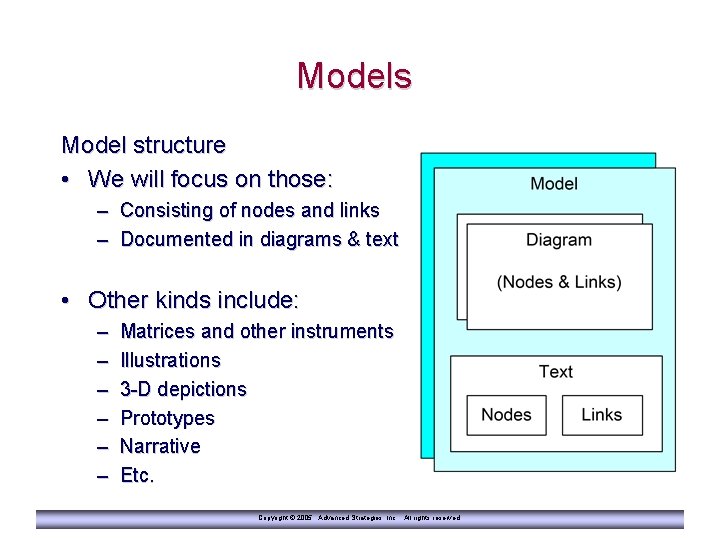 Models Model structure • We will focus on those: – Consisting of nodes and