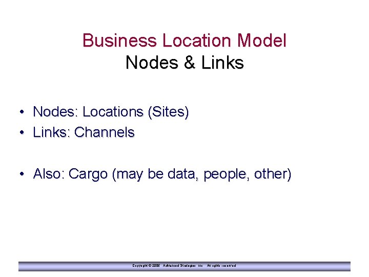Business Location Model Nodes & Links • • Nodes: Locations (Sites) Links: Channels •