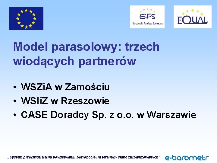 Model parasolowy: trzech wiodących partnerów • WSZi. A w Zamościu • WSIi. Z w