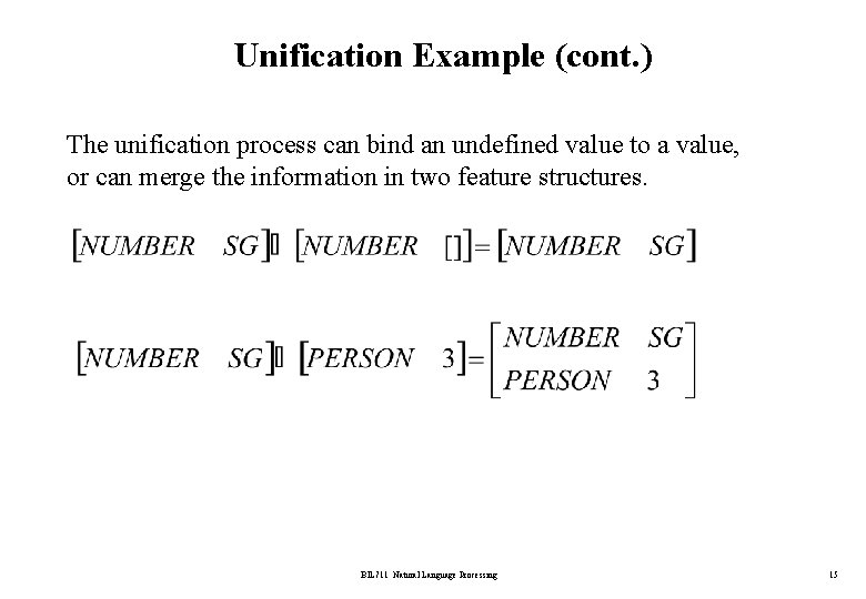 Unification Example (cont. ) The unification process can bind an undefined value to a