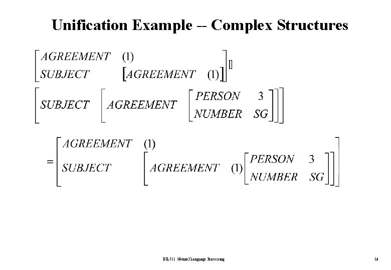 Unification Example -- Complex Structures BİL 711 Natural Language Processing 16 