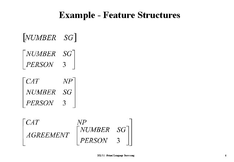 Example - Feature Structures BİL 711 Natural Language Processing 8 