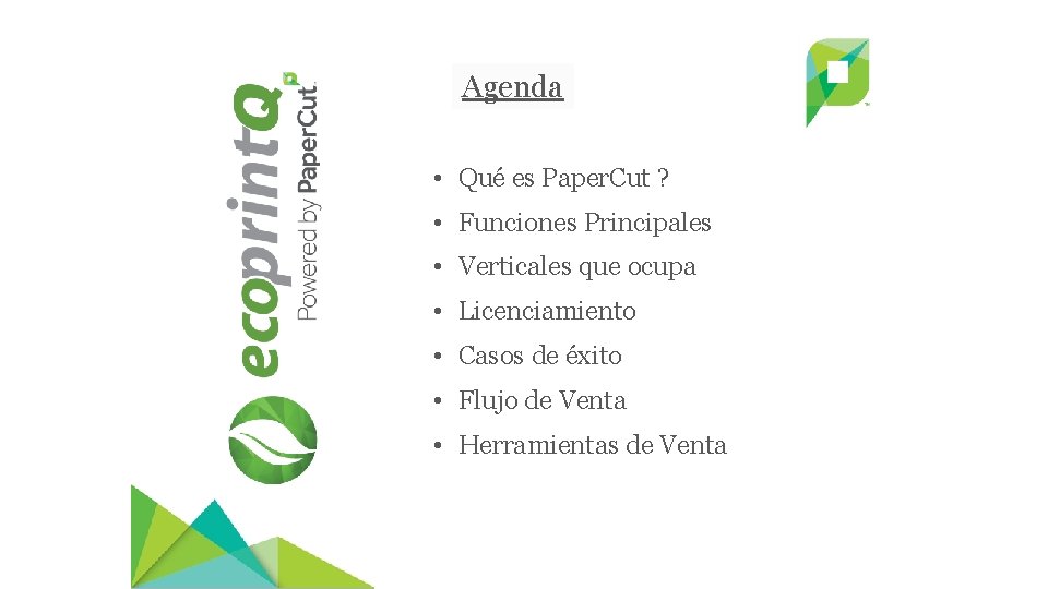 Agenda • Qué es Paper. Cut ? • Funciones Principales • Verticales que ocupa