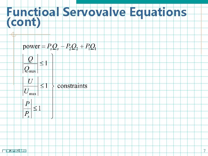 Functioal Servovalve Equations (cont) 7 