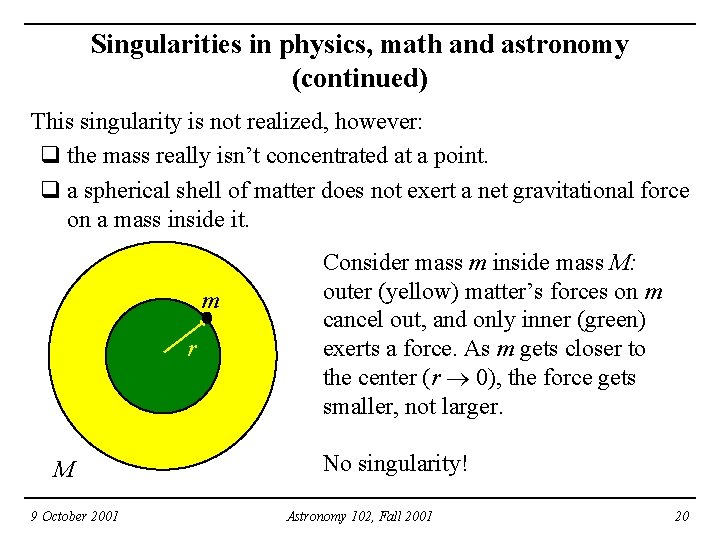 Singularities in physics, math and astronomy (continued) This singularity is not realized, however: q