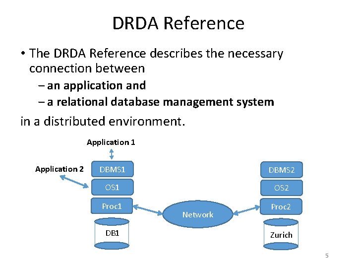 DRDA Reference • The DRDA Reference describes the necessary connection between ‒ an application DRDA Reference • The DRDA Reference describes the necessary connection between ‒ an application