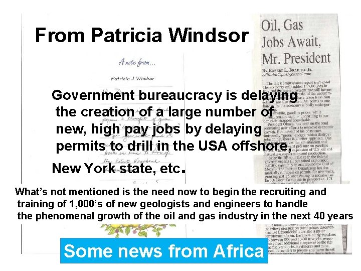 From Patricia Windsor Government bureaucracy is delaying the creation of a large number of