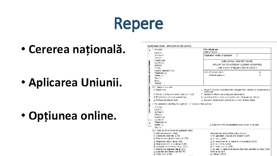 Repere • Cererea națională. • Aplicarea Uniunii. • Opțiunea online. 12 