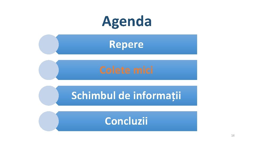 Agenda Repere Colete mici Schimbul de informații Concluzii 16 