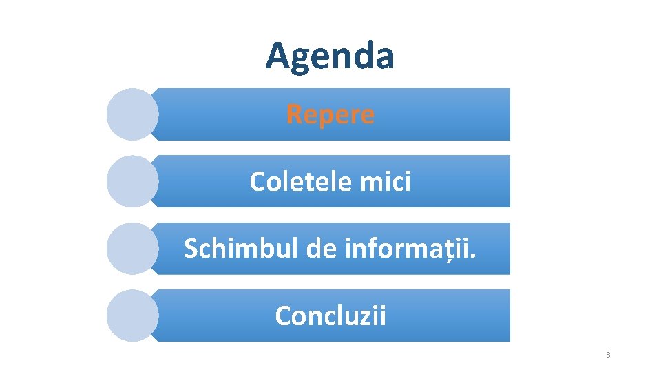 Agenda Repere Coletele mici Schimbul de informații. Concluzii 3 