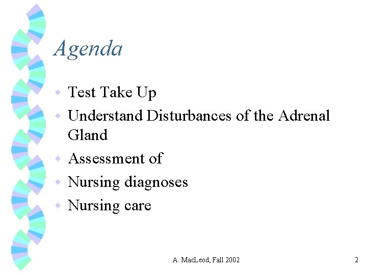 Agenda w w w Test Take Up Understand Disturbances of the Adrenal Gland Assessment