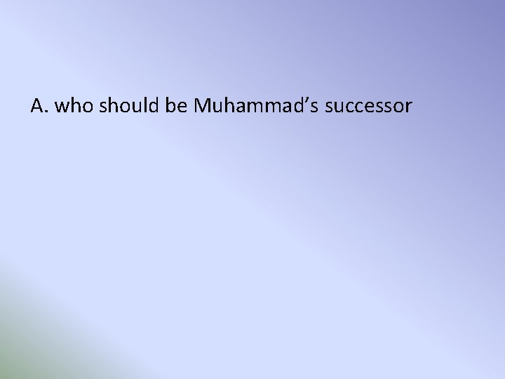 A. who should be Muhammad’s successor 