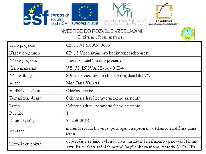 Digitální učební materiál Číslo projektu CZ. 1. 07/1. 5. 00/34. 0606 Název programu OP