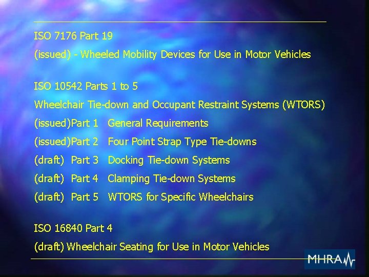 ISO 7176 Part 19 (issued) - Wheeled Mobility Devices for Use in Motor Vehicles