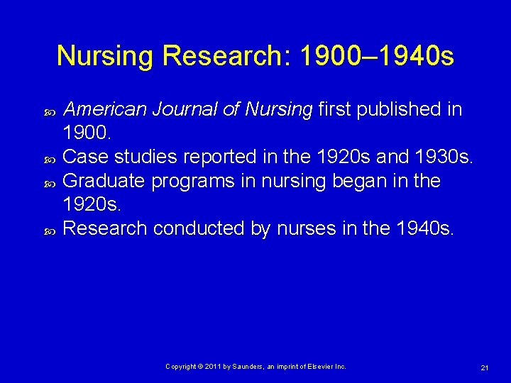 Nursing Research: 1900– 1940 s American Journal of Nursing first published in 1900. Case Nursing Research: 1900– 1940 s American Journal of Nursing first published in 1900. Case