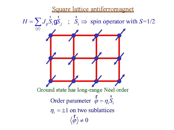 Square lattice antiferromagnet Ground state has long-range Néel order 