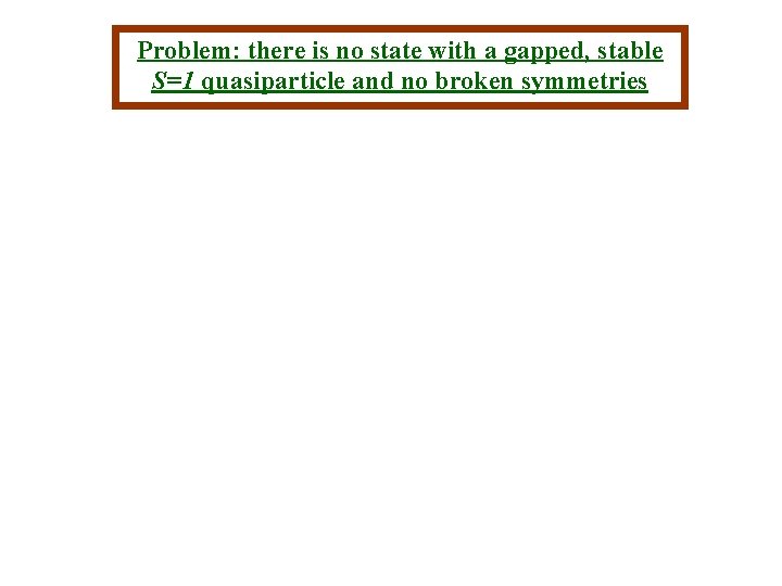 Problem: there is no state with a gapped, stable S=1 quasiparticle and no broken