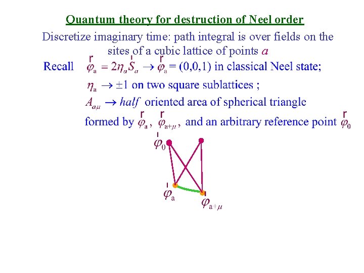 Quantum theory for destruction of Neel order Discretize imaginary time: path integral is over