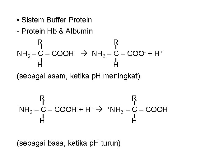  • Sistem Buffer Protein - Protein Hb & Albumin R R NH 2