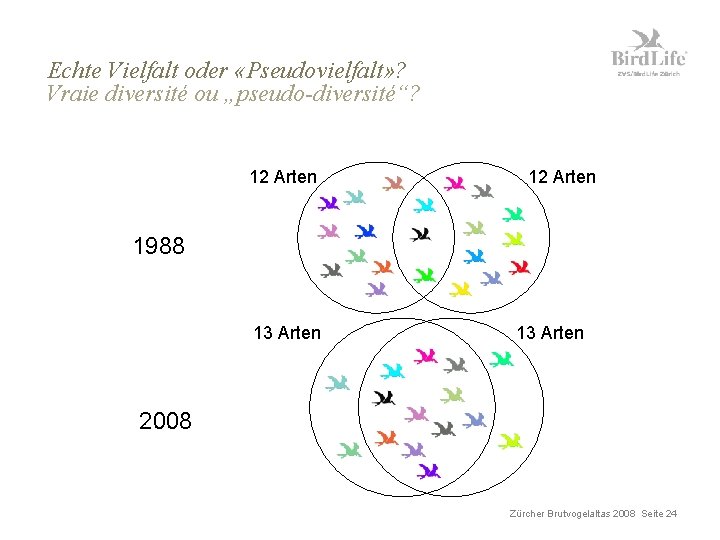 Echte Vielfalt oder «Pseudovielfalt» ? Vraie diversité ou „pseudo-diversité“? 12 Arten 1988 13 Arten