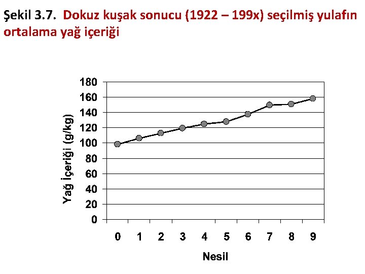 Şekil 3. 7. Dokuz kuşak sonucu (1922 – 199 x) seçilmiş yulafın ortalama yağ