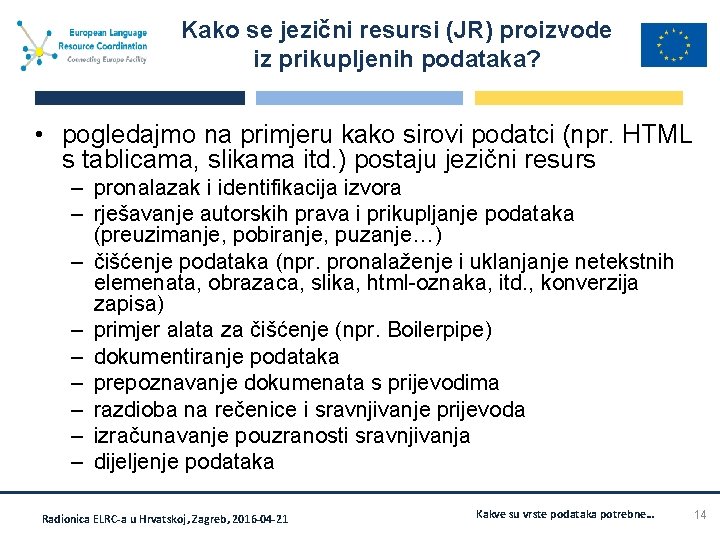 Kako se jezični resursi (JR) proizvode iz prikupljenih podataka? • pogledajmo na primjeru kako