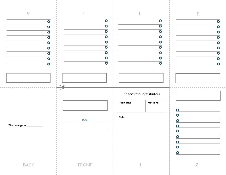 4 3 5 6 Speech thought starters Main Idea Date How long Note This