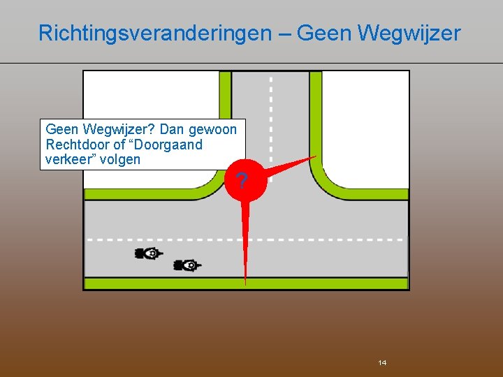 Richtingsveranderingen – Geen Wegwijzer? Dan gewoon Rechtdoor of “Doorgaand verkeer” volgen ? 14 