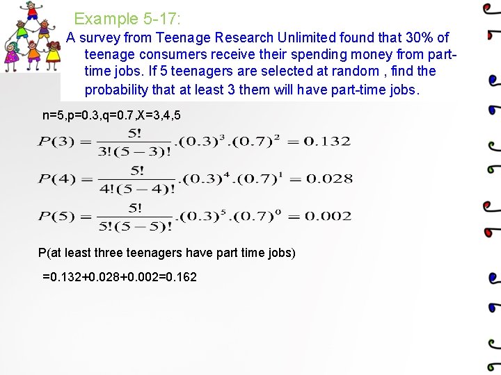 Example 5 -17: A survey from Teenage Research Unlimited found that 30% of teenage