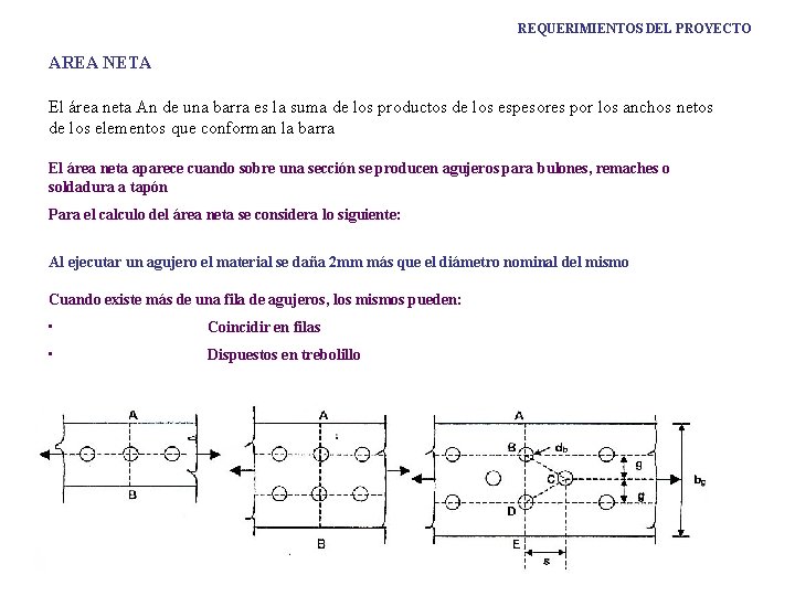 REQUERIMIENTOS DEL PROYECTO AREA NETA El área neta An de una barra es la