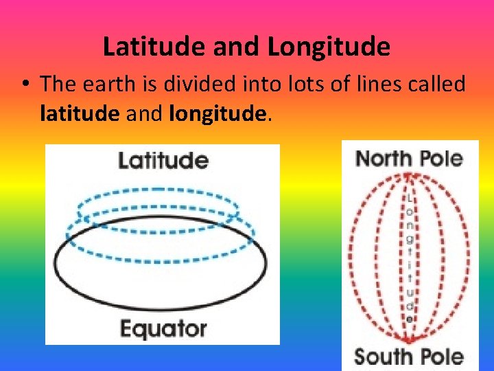 Latitude and Longitude • The earth is divided into lots of lines called latitude