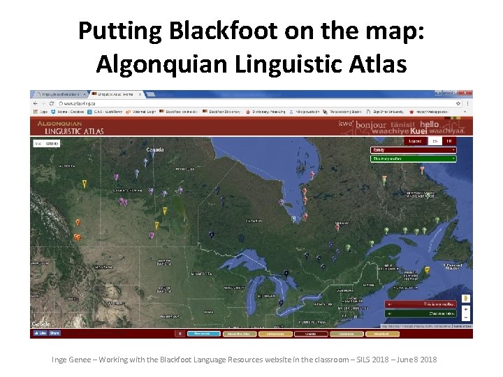 Putting Blackfoot on the map: Algonquian Linguistic Atlas Inge Genee – Working with the