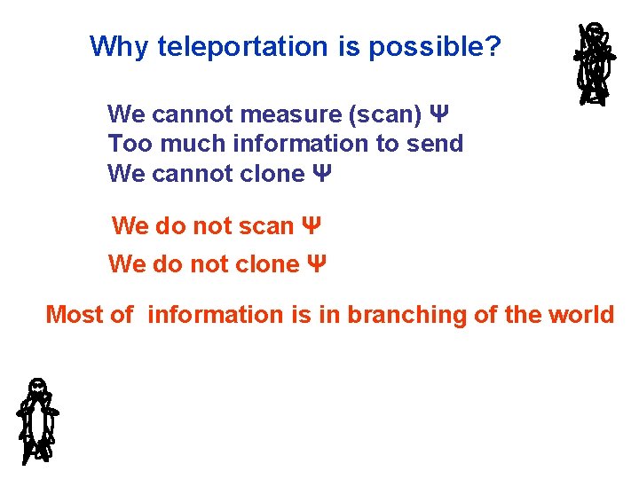 Why teleportation is possible? We cannot measure (scan) Ψ Too much information to send