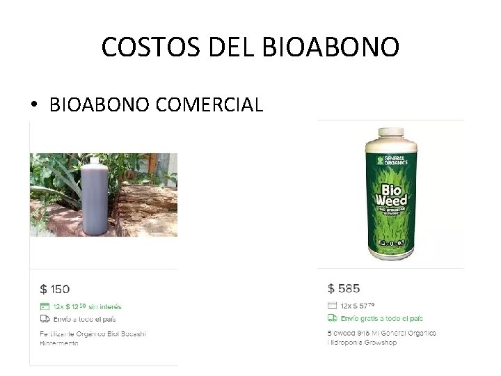 COSTOS DEL BIOABONO • BIOABONO COMERCIAL 